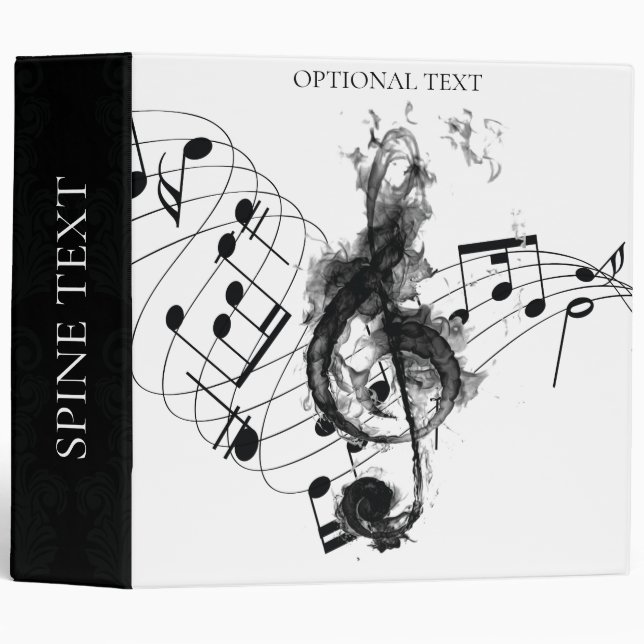 Music Note Luxury black and white smoke effect 3 Ring Binder (Front/Spine)
