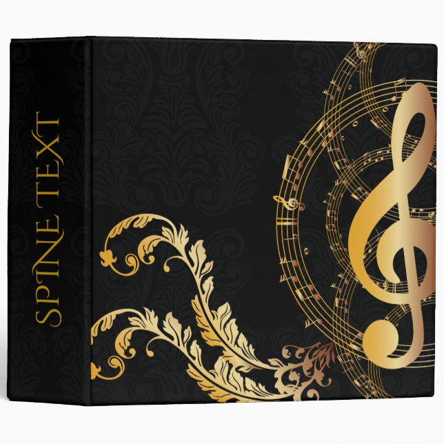 Music Note Luxury black gold 3 Ring Binder (Front/Spine)