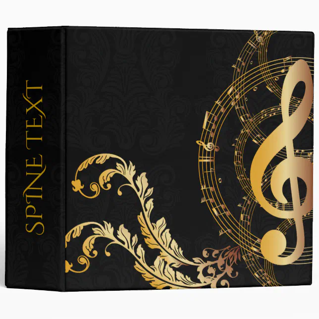 Music Note Luxury black gold 3 Ring Binder | Zazzle