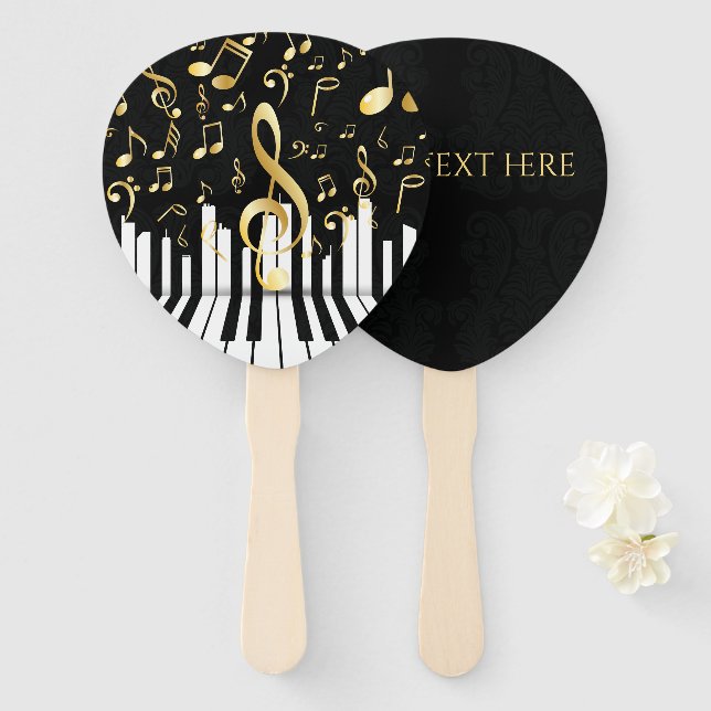 Music Note Luxury elegant piano keys Hand Fan (Front and Back)