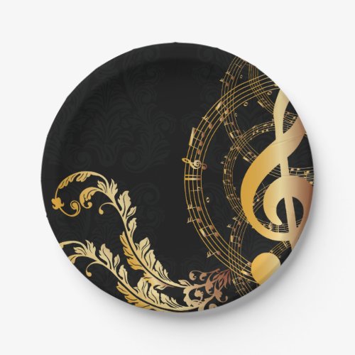 Music Note Luxury gold grey Paper Plates