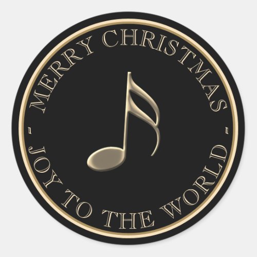 Music Note Metallic Gold Black Holiday Envelope Classic Round Sticker