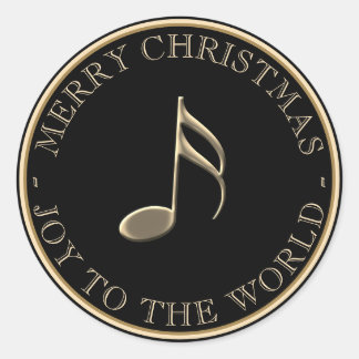 Music Note Metallic Gold Black Holiday Envelope Classic Round Sticker