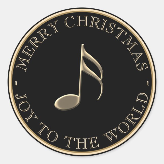 Music Note Metallic Gold Black Holiday Envelope Classic Round Sticker (Front)