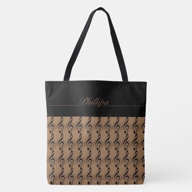 Music Note Monogrammed Tote Bag (Front)
