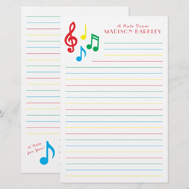 Music Note Musician Teacher Stationery (Front/Back)