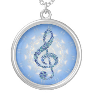 Music Note Necklace - Blue Treble Clef