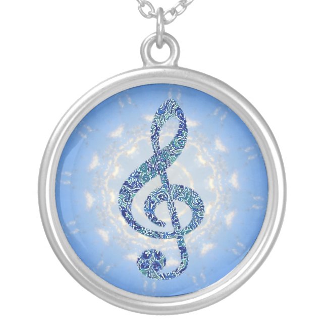 Music Note Necklace - Blue Treble Clef (Front)