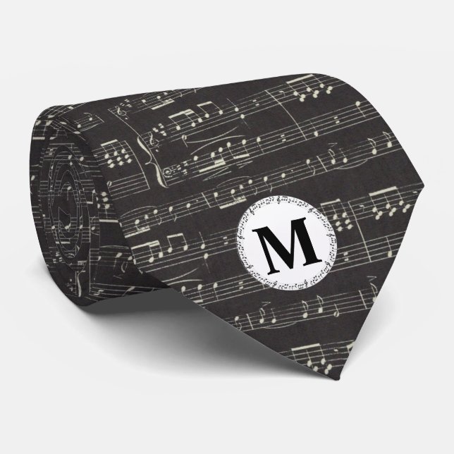 music note Pattern Music Theme Musician Monogram Neck Tie (Rolled)