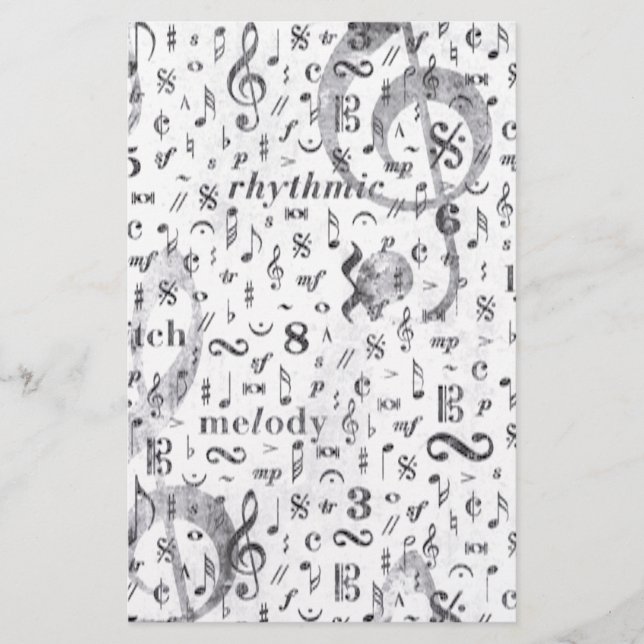 Music Note Pattern Music Theme Stationery (Front)
