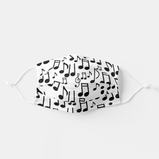 Music Note Pattern Musician Musical Black White Adult Cloth Face Mask (Front, Unfolded)