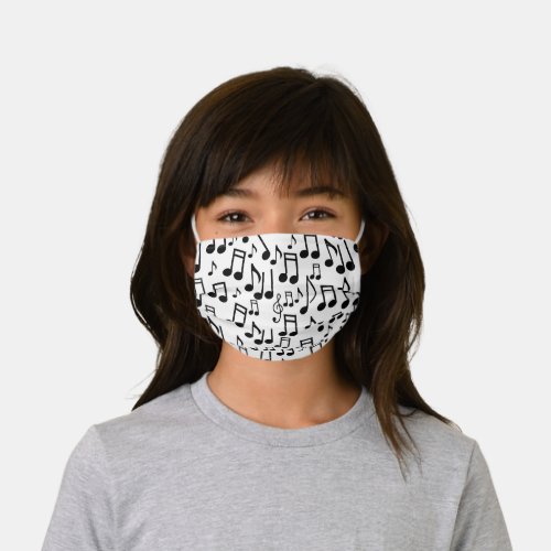 Music Note Pattern Musician Musical Black White Kids Cloth Face Mask