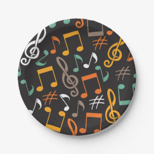 Music note pattern paper plates
