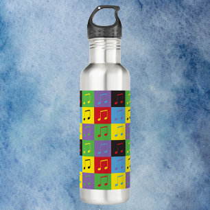 Music Note Pattern Pop Art Rainbow Stainless Steel Water Bottle