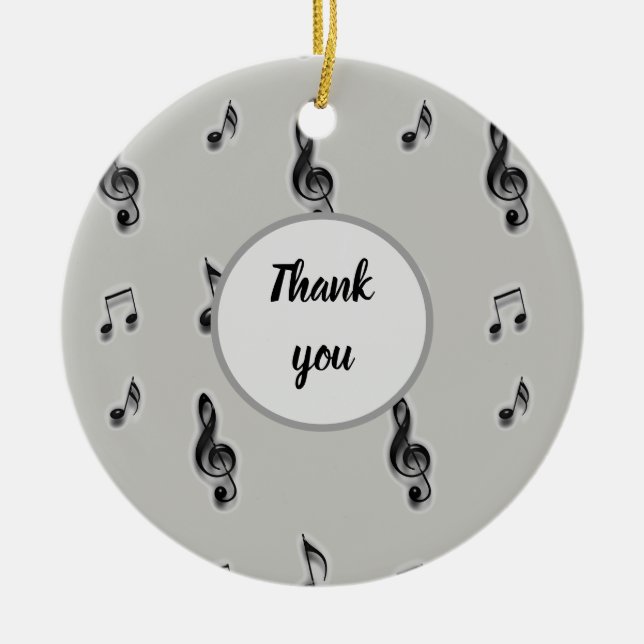 Music Note Pattern Teacher Holiday Thank You Ceramic Ornament (Front)