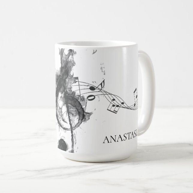 Music Note Personalized black and white Coffee Mug (Front Right)