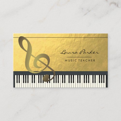 Music Note Piano Keyboard Musician Gold Foil Business Card