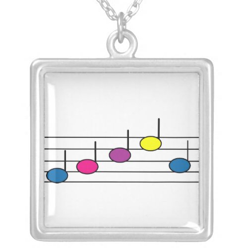 Music Note Purple Pink Yellow Blue Black Silver Plated Necklace