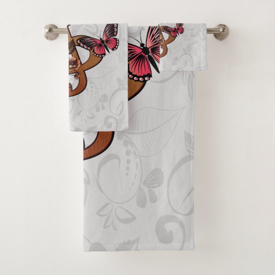 Music Note Roses and Butterflies Bath Towel Set