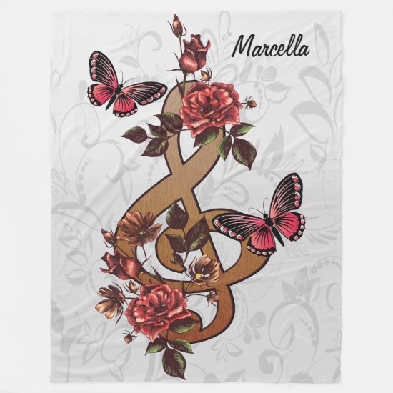 Music Note Roses and Butterflies Fleece Blanket