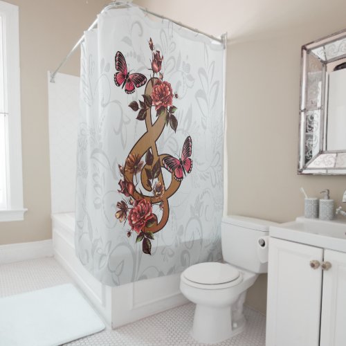 Music Note Roses and Butterflies Shower Curtain