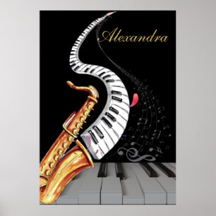 Music Note Saxophone Personalized Piano  Poster