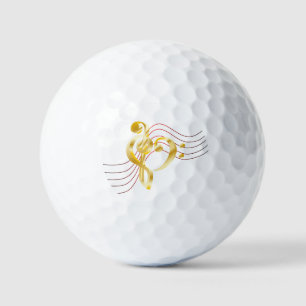 Music note stave and heart violin and bass clef golf balls