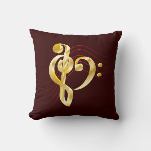 Music note stave and heart violin and bass clef throw pillow