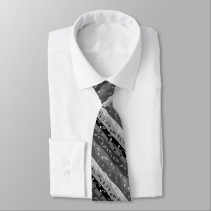 Music Note Stripes Black and Gray Neck Tie