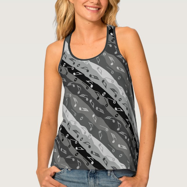 Music Note Stripes Black and Gray Tank Top (Front)