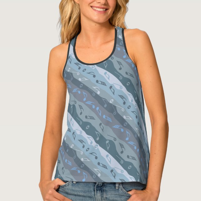 Music Note Stripes Blue Tank Top (Front)