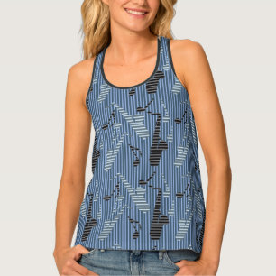 Music Note Stripes Brown And Blue Tank Top