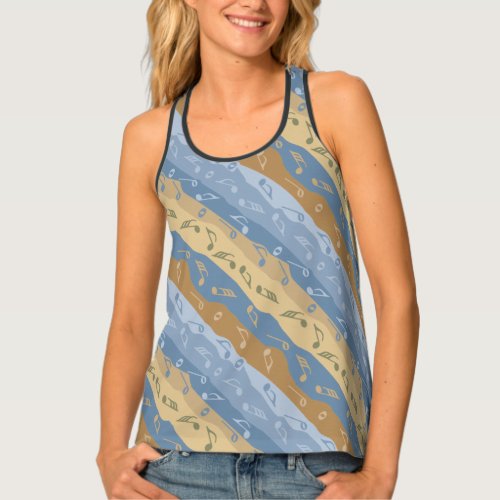 Music Note Stripes Brown and Blue Tank Top