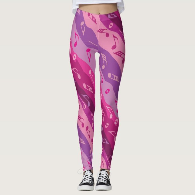 Music Note Stripes Pink and Purple Leggings (Front)