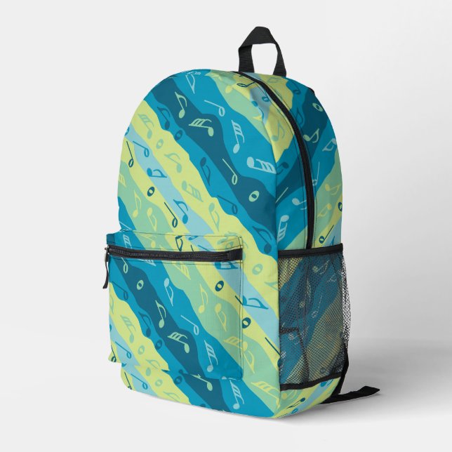 Music Note Stripes Printed Backpack (Back Corner Right)