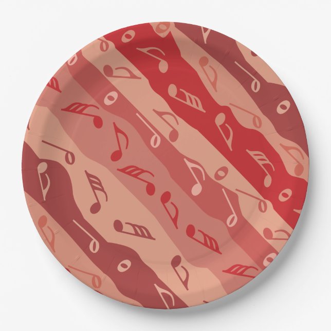 Music Note Stripes Red Paper Plates (Front)