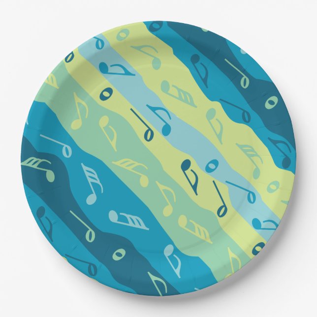 Music Note Stripes Red Paper Plates (Front)