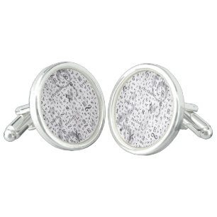 Music Note & Symbol Round Cufflinks, Silver Plated Cufflinks