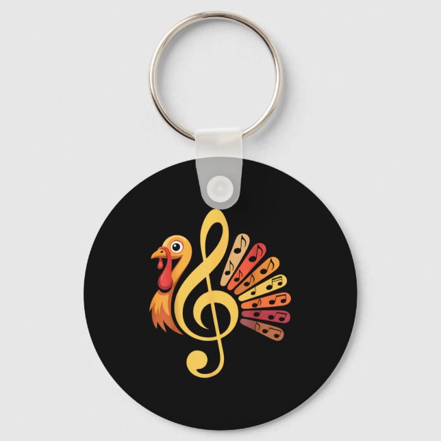 Music Note Symbol Turkey Teacher Fall Thanksgiving Keychain (Front)