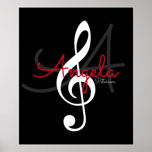 music note treble clef with name and initial poster