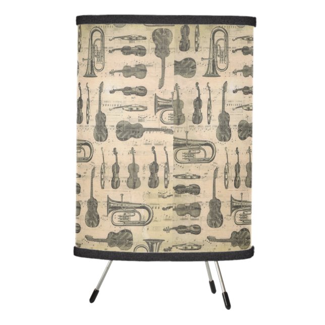 Music Note Tuba Guitar Violin Tripod Table Lamp (Right)