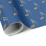 Music Note Vintage Gold Blue Wrapping Paper