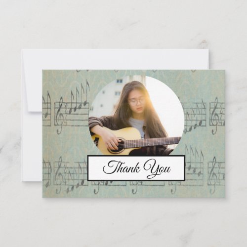 Music Note Vintage Pattern Music Musician Photo Thank You Card