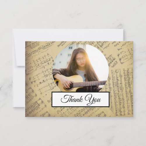 Music Note Vintage Pattern Music  Musician Photo Thank You Card