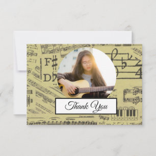 Music Note Vintage Pattern Music Musician Photo Thank You Card