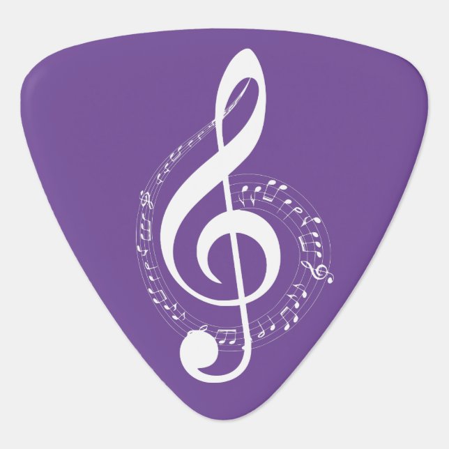 music note violet white pleural guitar pick (Front)