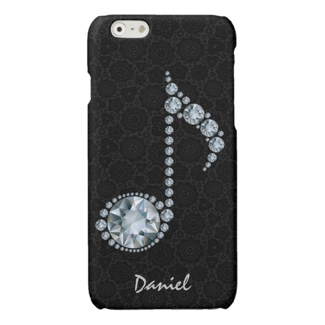 Music Note White Diamonds Over Black iPhone Case (Back)