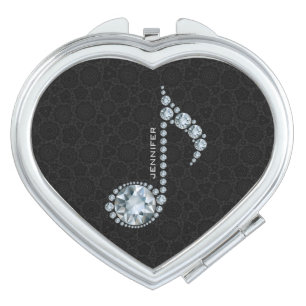 Music Note White Diamonds Over Black Vanity Mirror