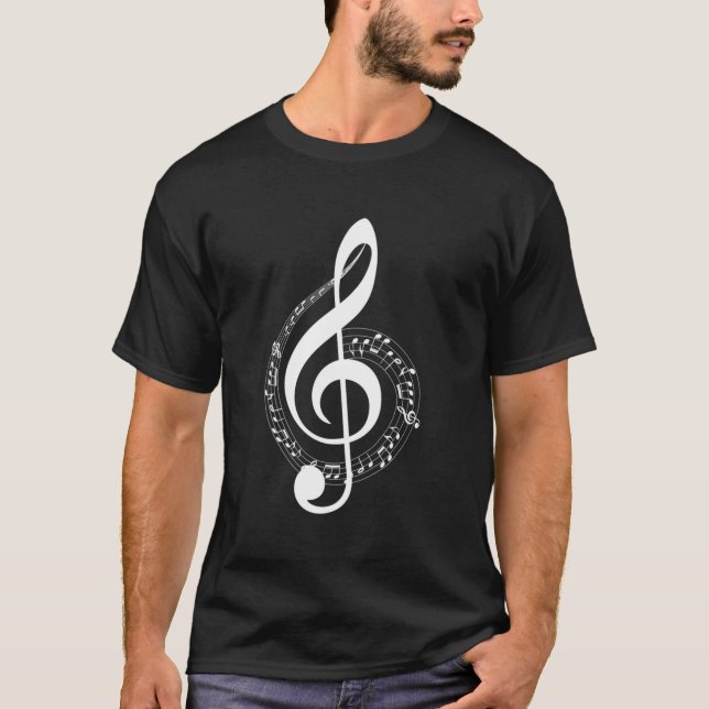 Music Note White Treble Clef Musical Symbol For Mu T-Shirt (Front)