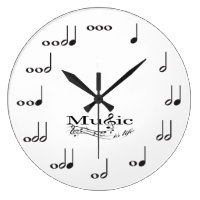 Music Note with Music is Life saying Large Clock